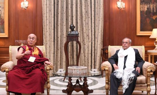 Dalai Lama calling on the President, Shri Pranab Mukherjee, at Rashtrapati Bhavan, in New Delhi.
